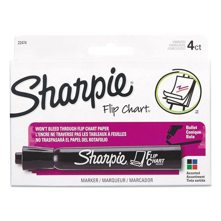 SHARPIE Flip Chart Marker, Broad Bullet Tip, Assorted Colors, PK4 22474